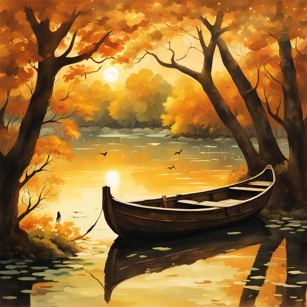 Enchanting Sunset Lake Scene with Gentle Breeze