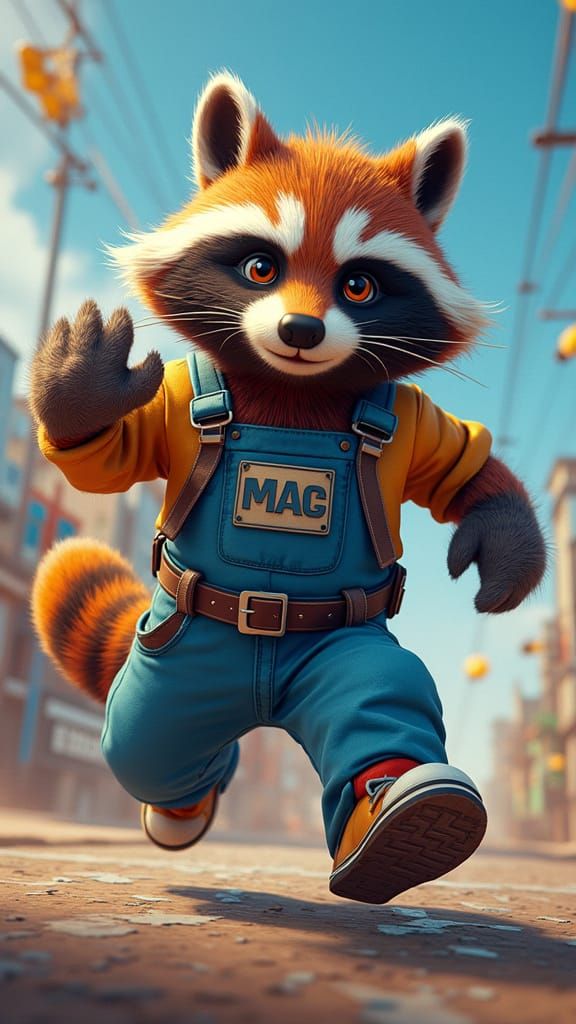 Rocky the Raccoon in Dynamic Action Pose, Inspired by Cinema...