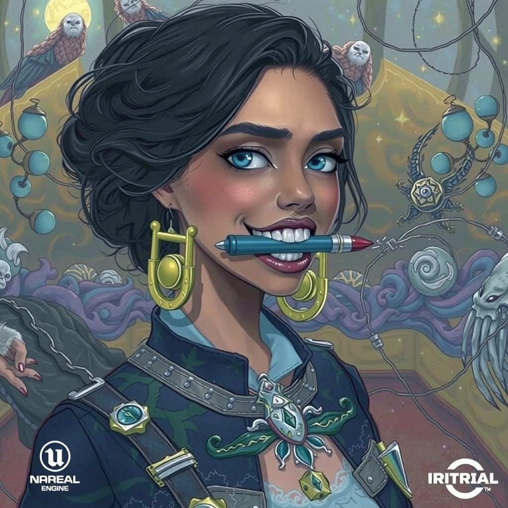 Woman in Embarrassing Moment Amidst Dreamlike Landscape