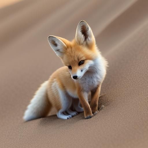 Miniature Fennec Fox Plays in Desert: Wildlife Macro