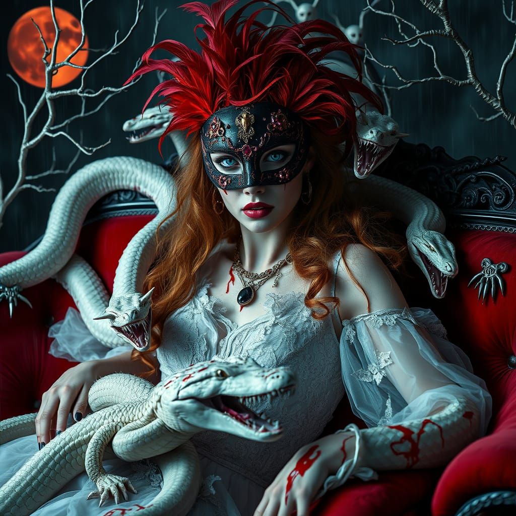 Eerie Woman with Snakes in Hyper-Realistic Style