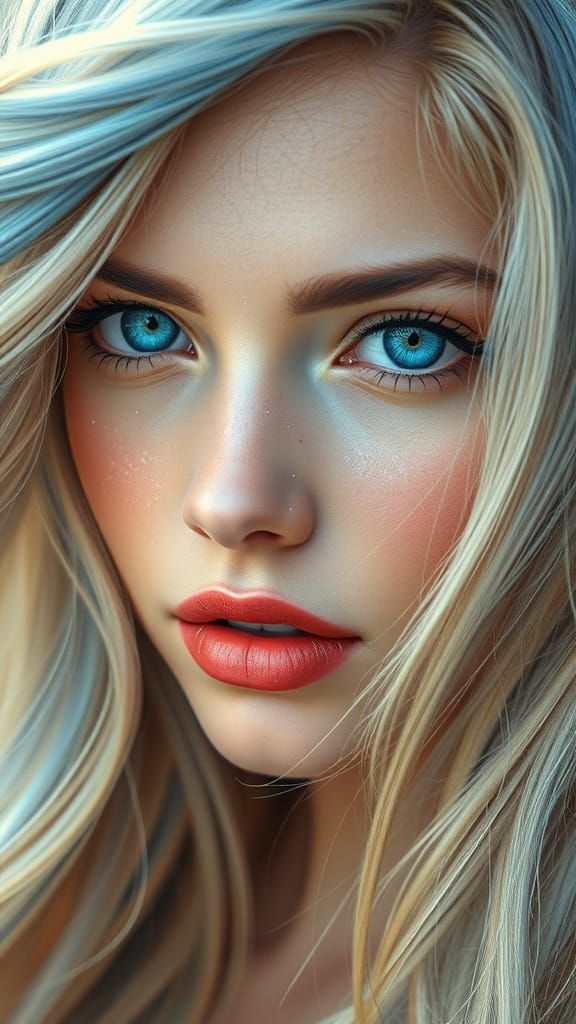 Ethereal Beauty with Blue Eyes, in Hyperrealistic Style