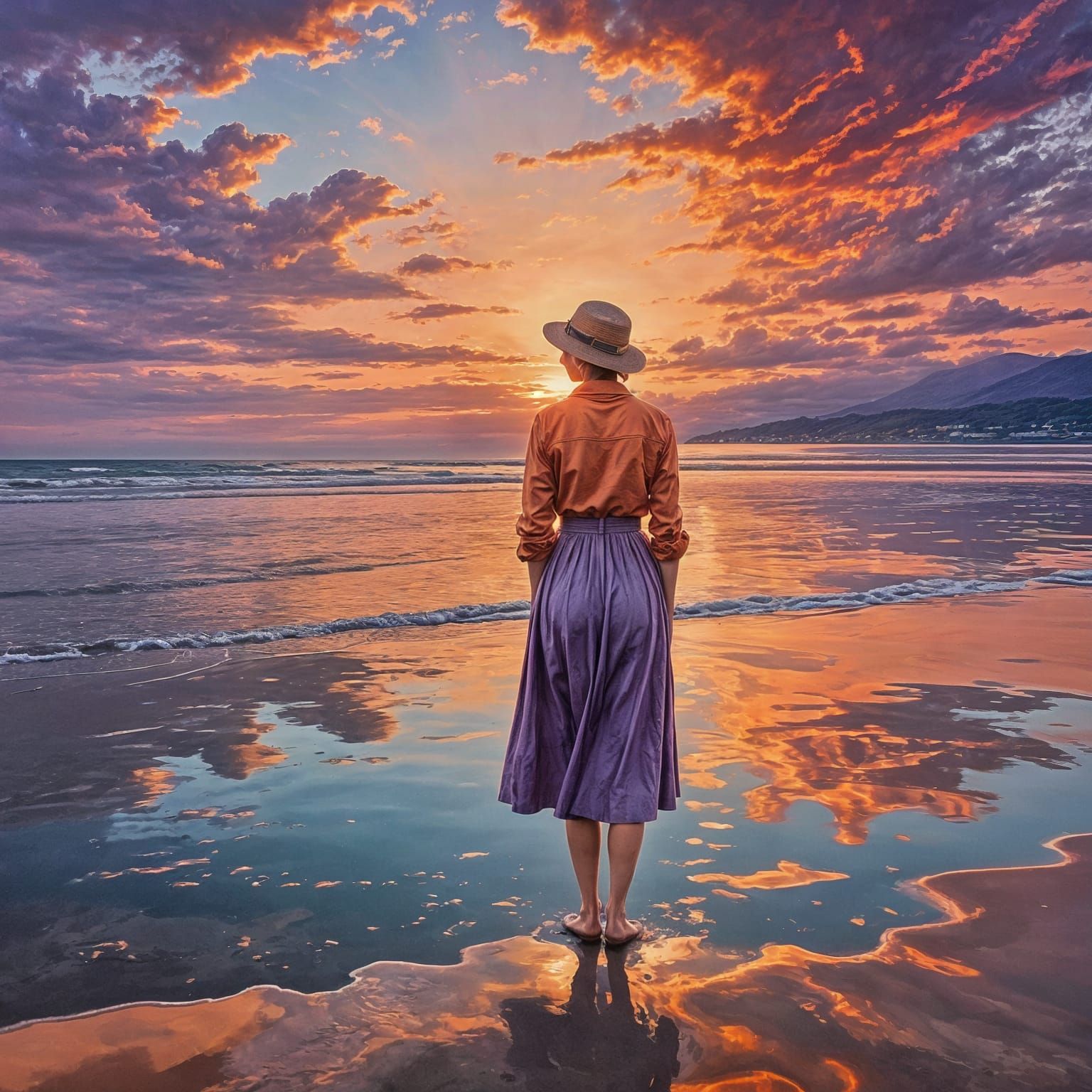 Sunset Over Calm Sea in Deep Reds and Oranges