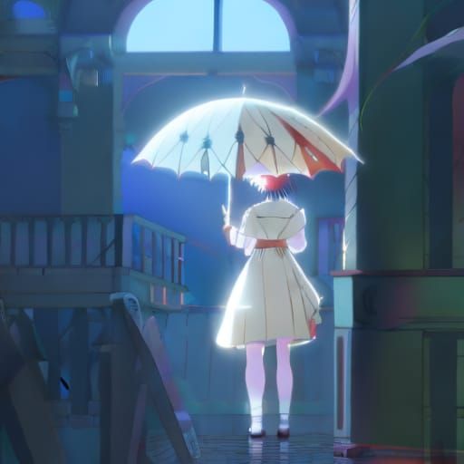 Girl With Umbrella in Anime Key Visual Style