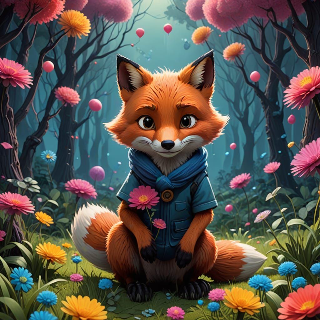 Whimsical Fox Couple in a Mystical Foggy Atmosphere