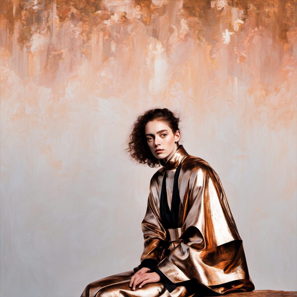 Classical Portrait with Chiaroscuro and Metallic Accents