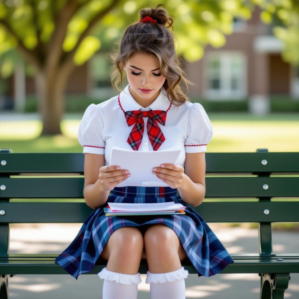 Young Woman Studying in Schoolyard, Professional Photography