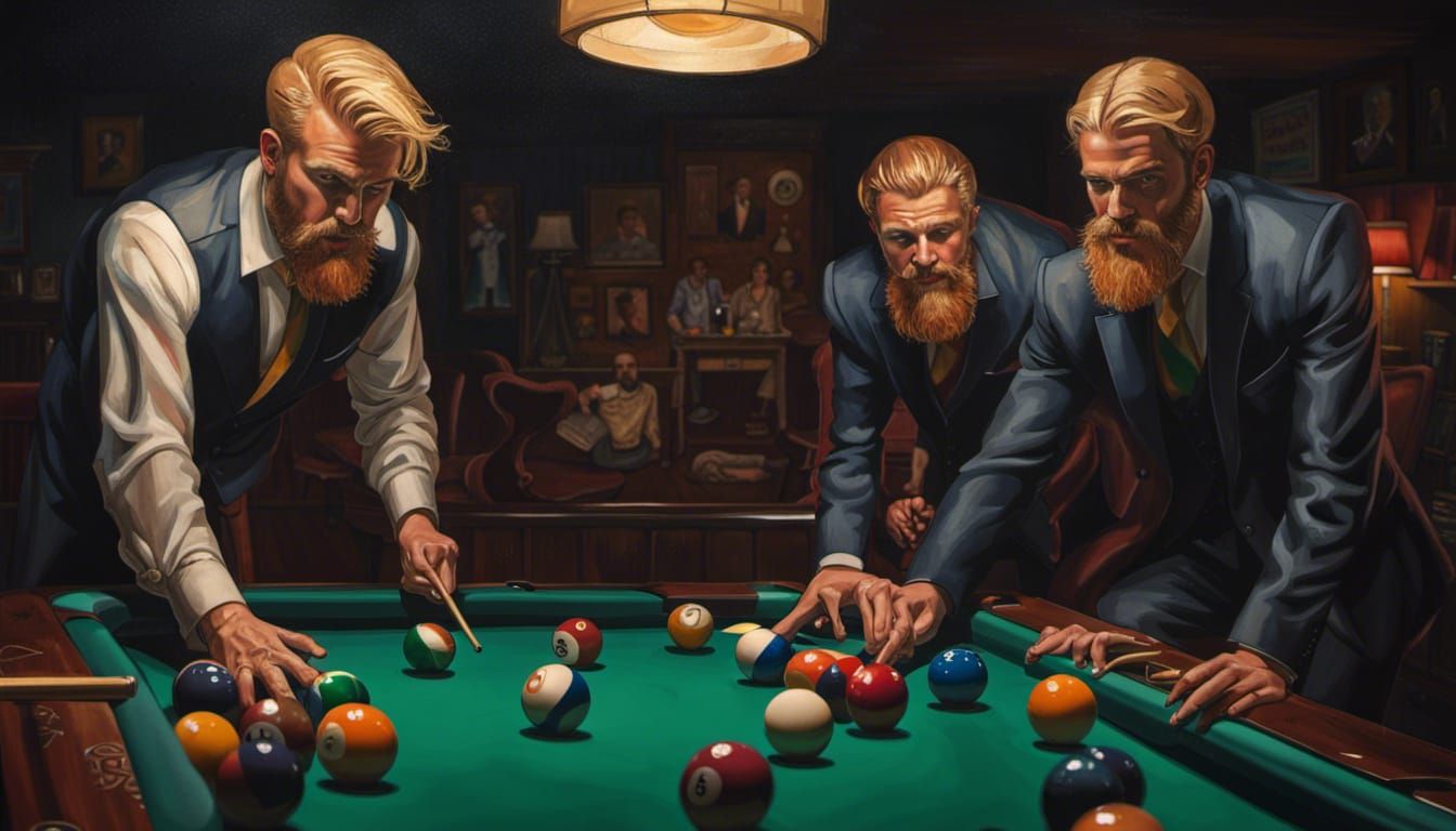 Masculine Men Play Pool in Moody, Dark Setting