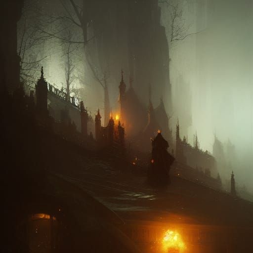Dark Fantasy Masterpiece in Purple and Yellow