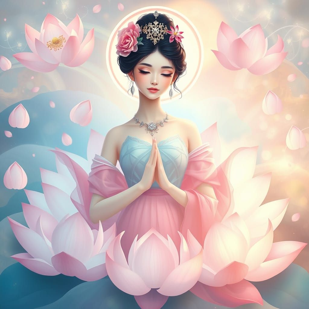Sacred Lotus Goddess in Ethereal Bloom