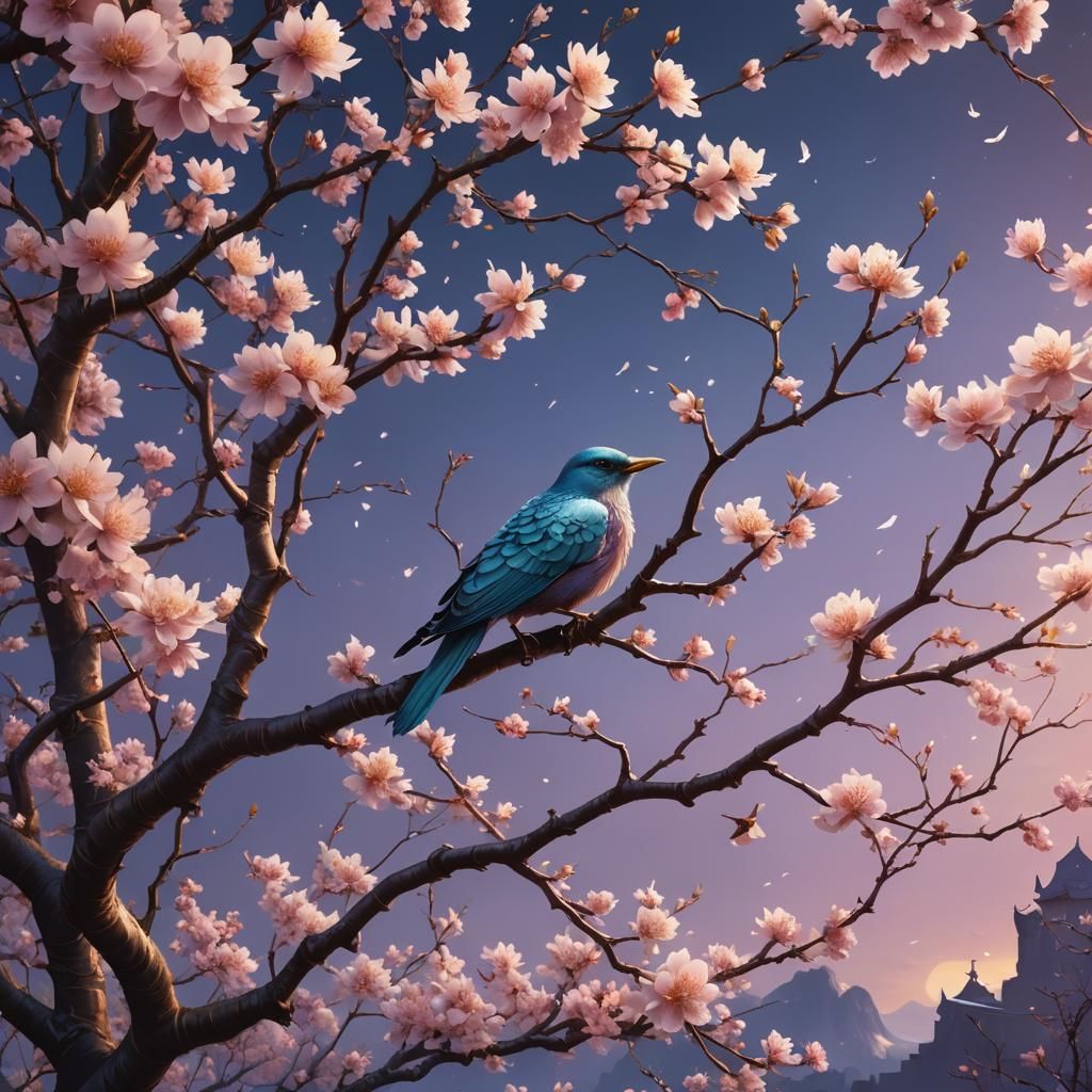 Blossom Tree and Bird: Fantasy Concept Art