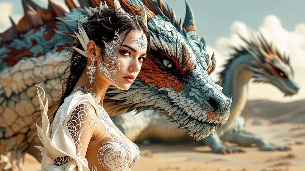 Cut-Paper Collage of a Confident Dragonrider in the Desert