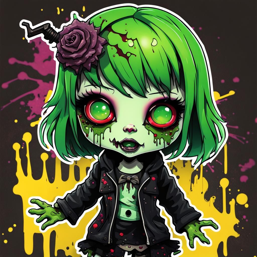 Creepy Chibi Zombie Doll in Graffiti Art Style