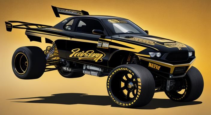 Black and Gold Funny Car Wheelie
