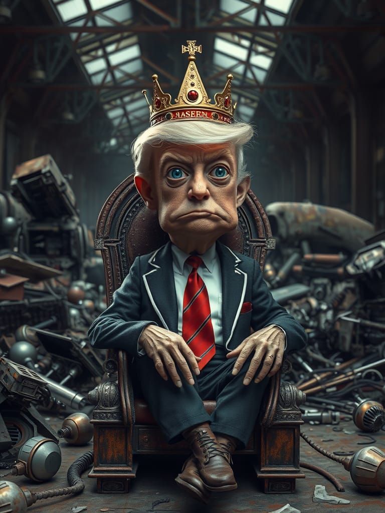 Alien Donald Trump on Rusty Throne Portrait