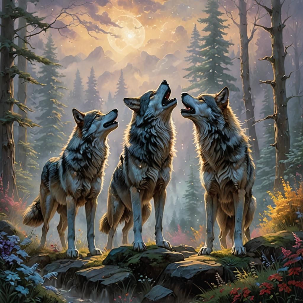 Wolves High Five in Ethereal Fantasy Style
