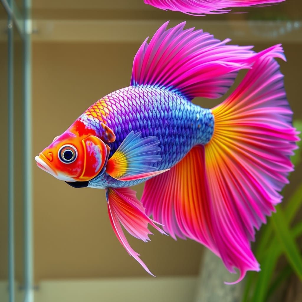 hyper realistic image of a large purple yellow red blue mixe...