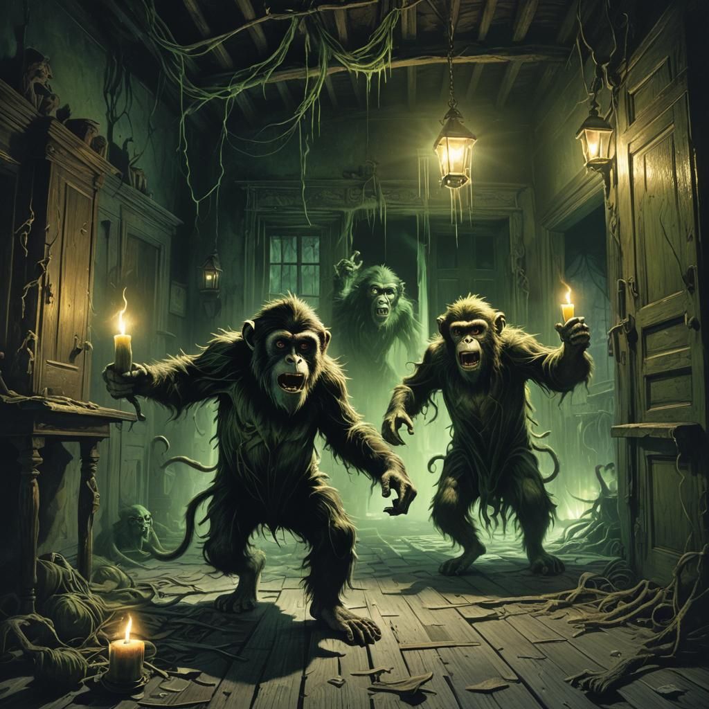 Cinematic Horror: Monkey and Ghost in Abandoned House