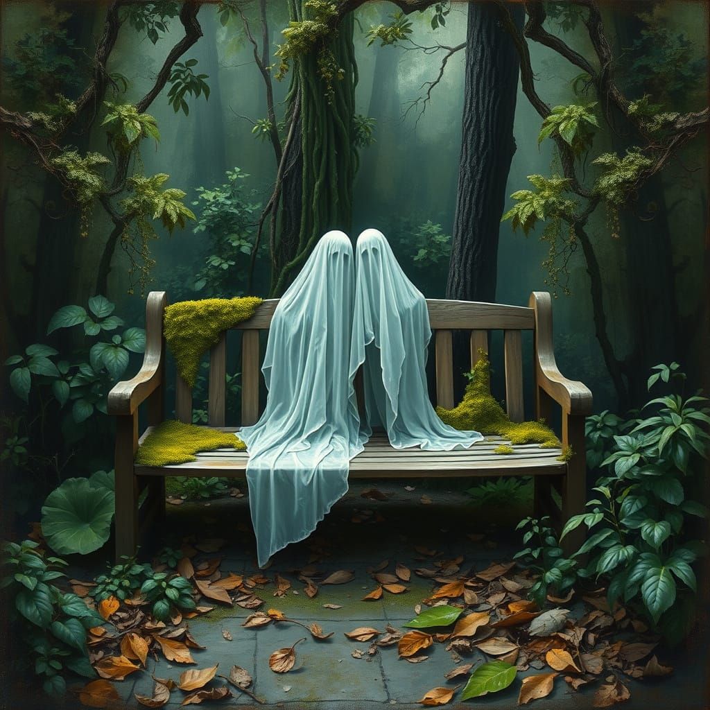 Ethereal Figures in a Forgotten Garden