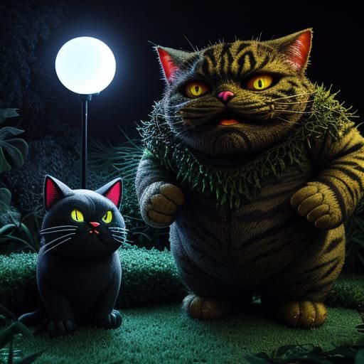 Angry Cat Confronts Alien Insectoid in Garden