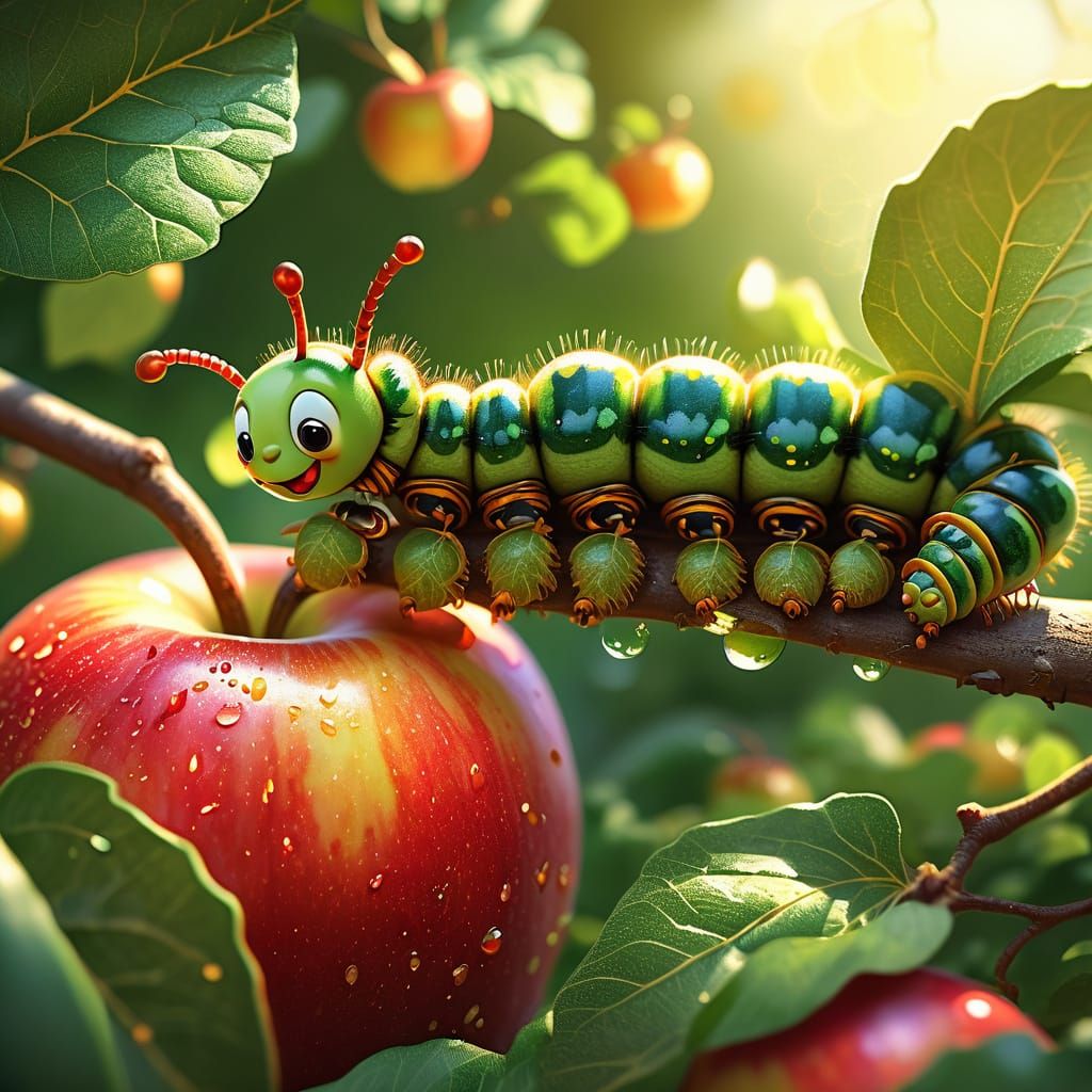 Whimsical Caterpillar Finds Apple: Children's Book Illustrat...