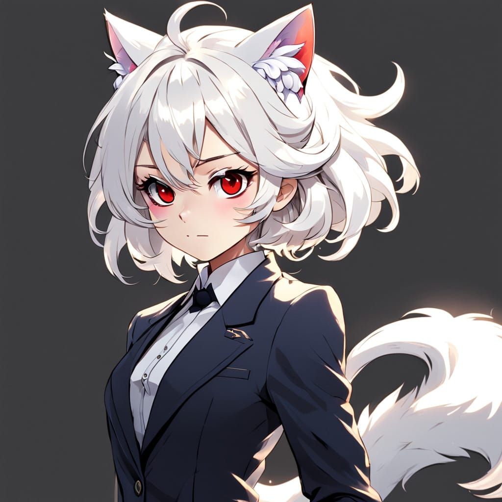 Fierce Catgirl Exudes Confidence in Elegant Business Attire