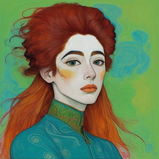 Abstract Portrait of Asian Woman with Peacock Feathers