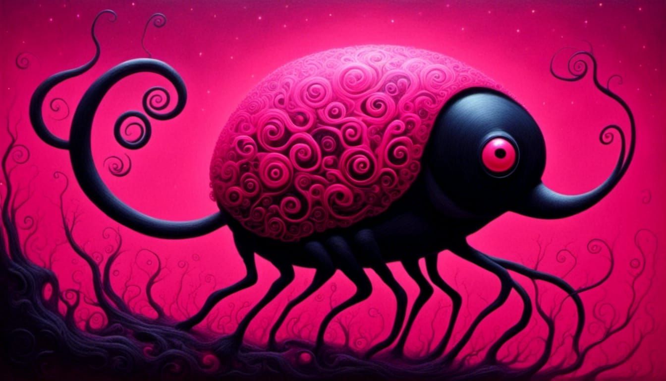 Surreal Pink and Black Alien in Dark Surrealism Style