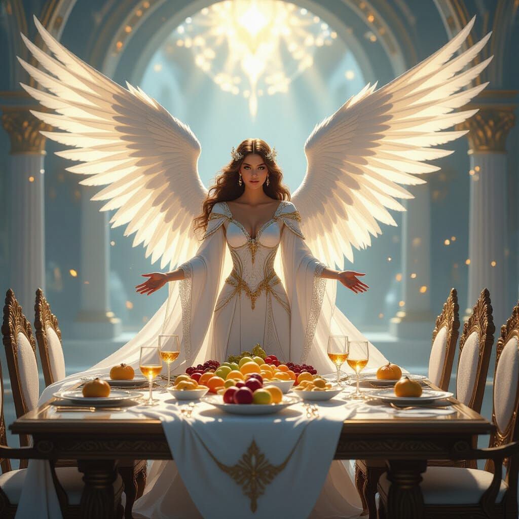 Majestic Angel at Celestial Banquet in Concept Art Style