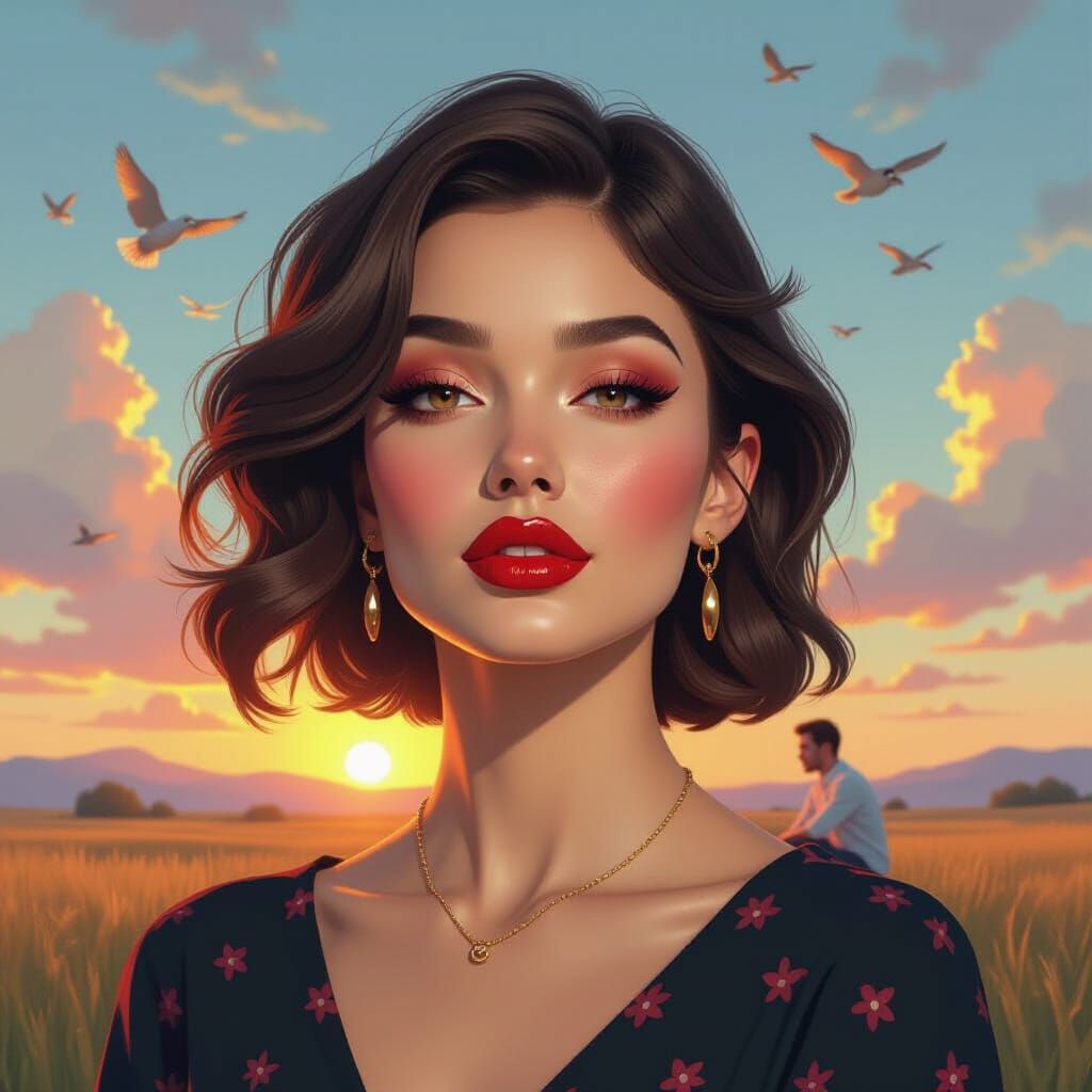 Surreal Impressionistic Landscape Within Woman's Mind