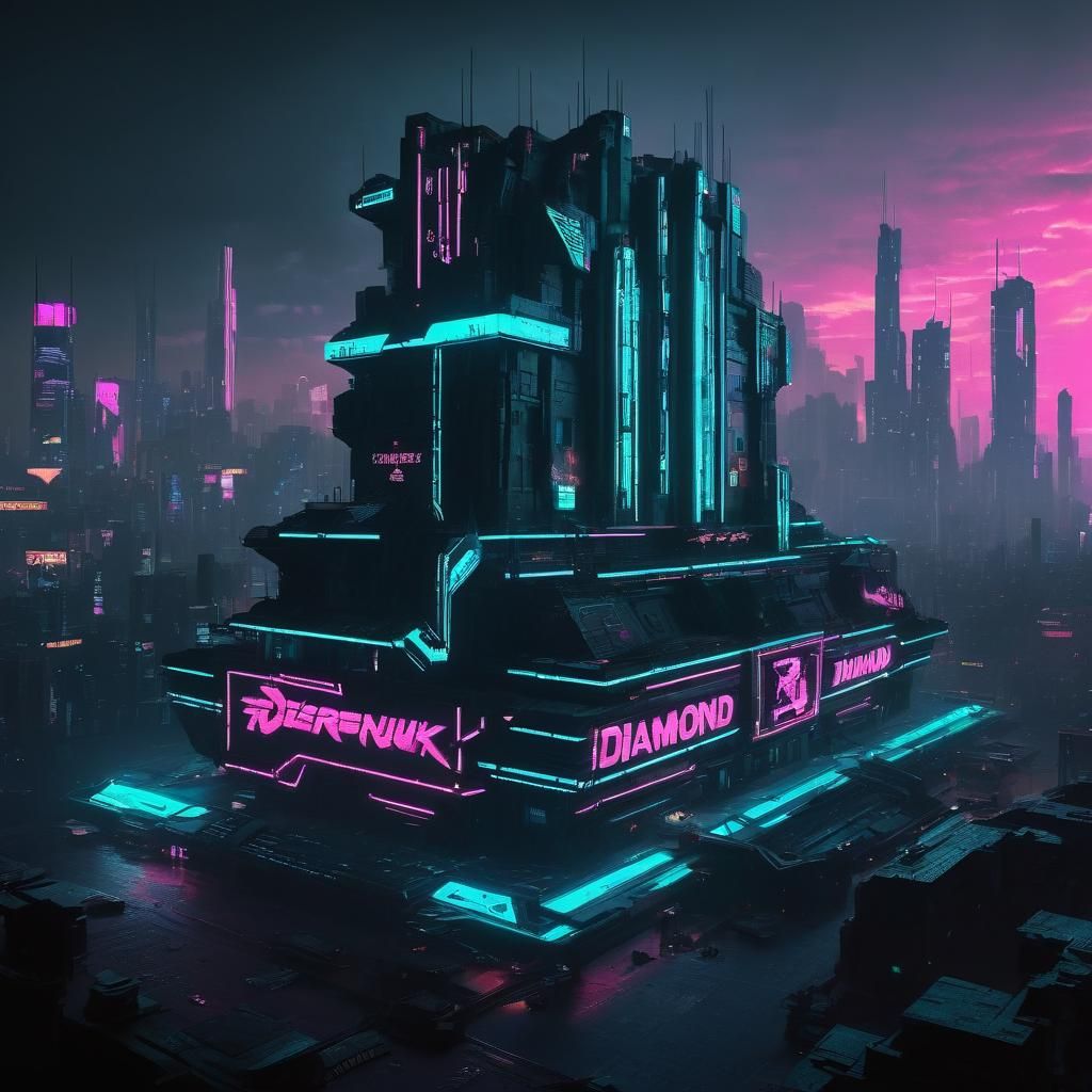 Cyberpunk Diamond Castle with Neon Lights