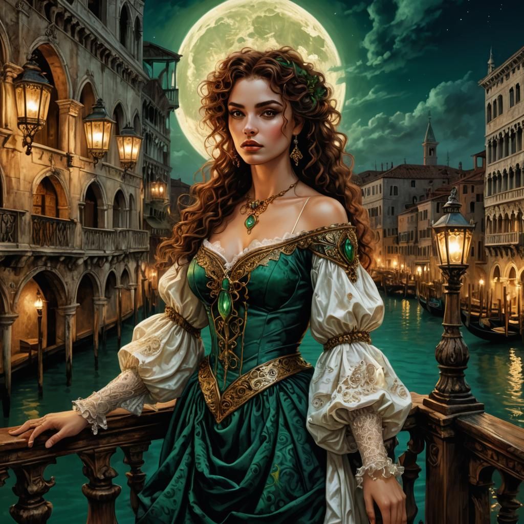 Baroque Fantasy Lady in Moonlit Venice