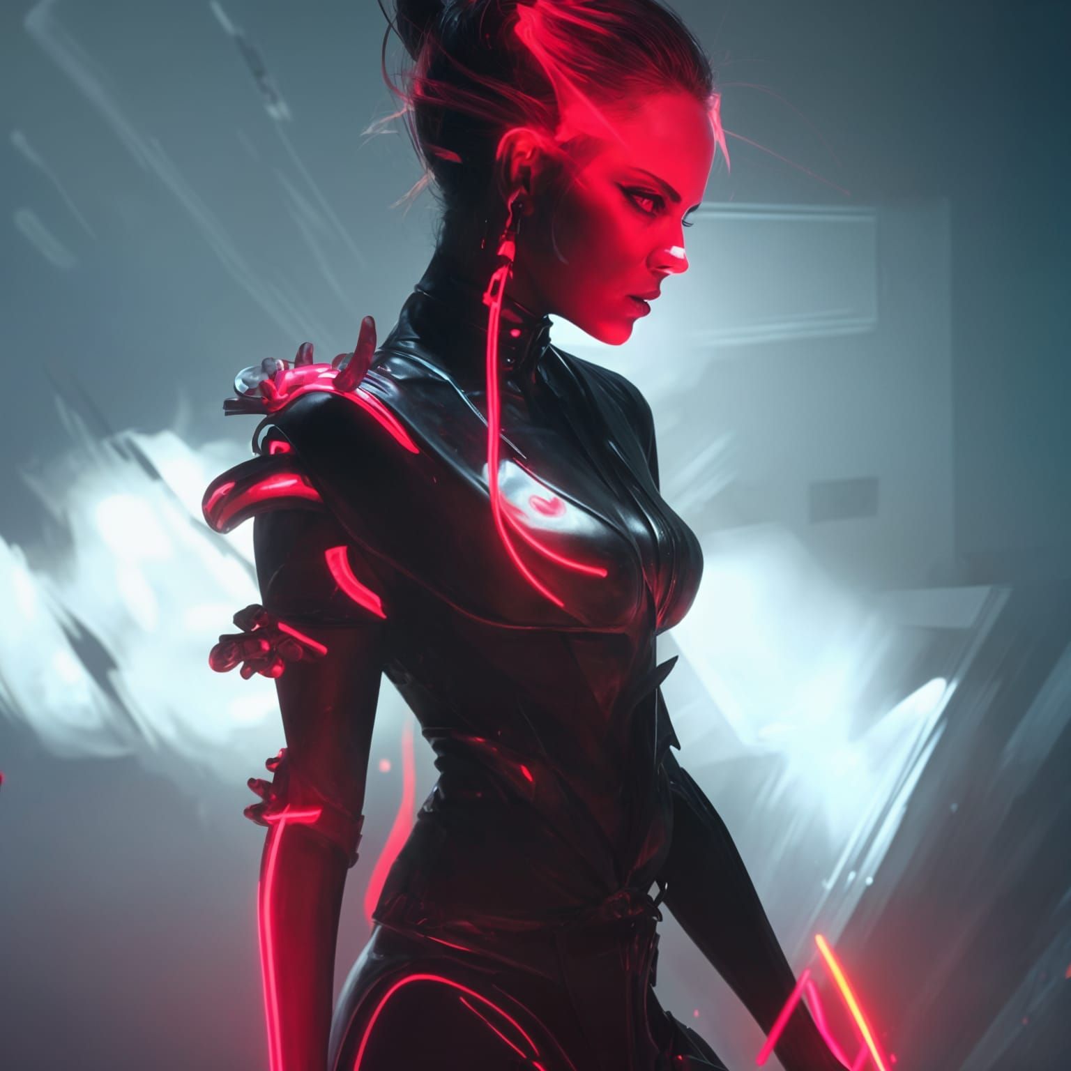 Futuristic Demon in Neon-Lit Dark Fantasy Style