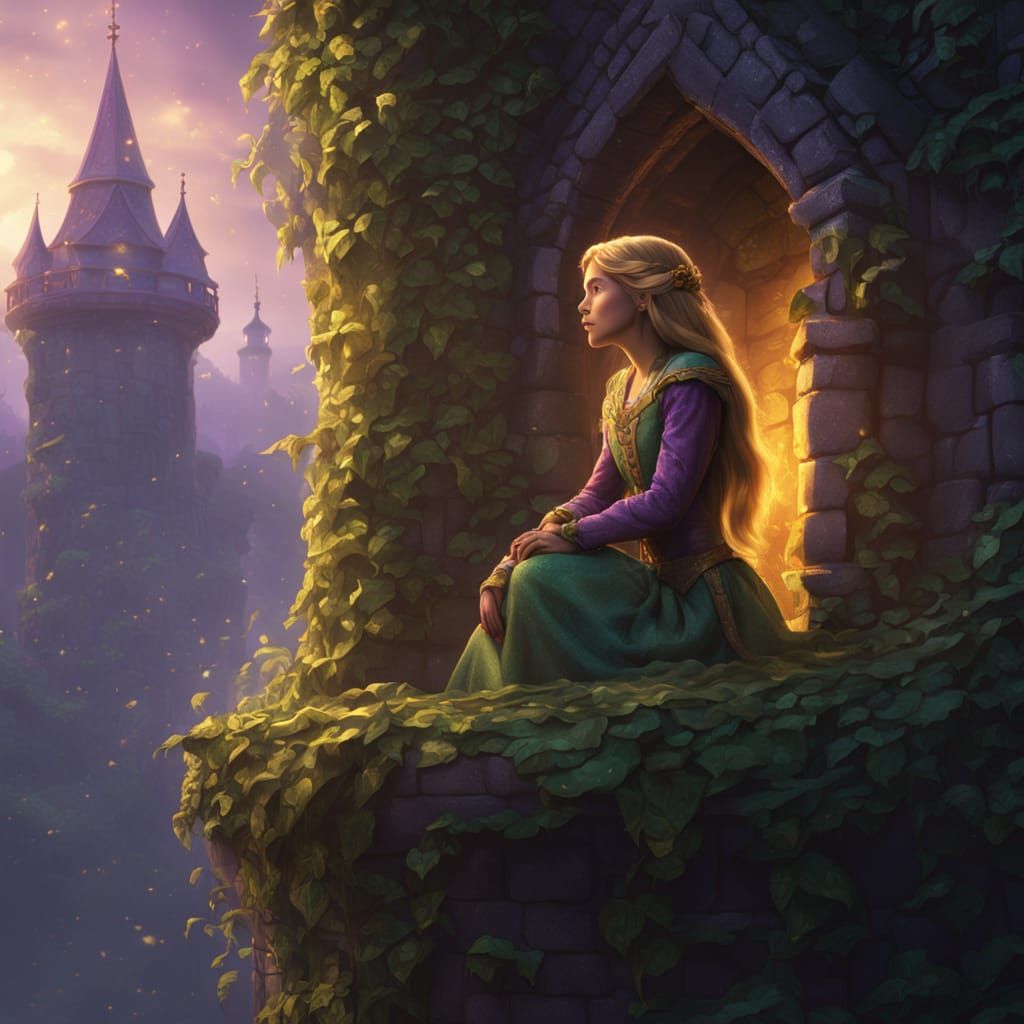 Rapunzel Awaits Rescue in Dreamlike Tower