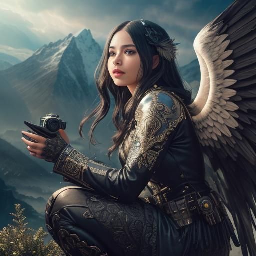 Dystopian Fallen Angel with Black Wings