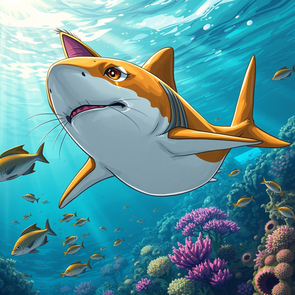 Furry Tabby Shark Swimming in Tropical Ocean