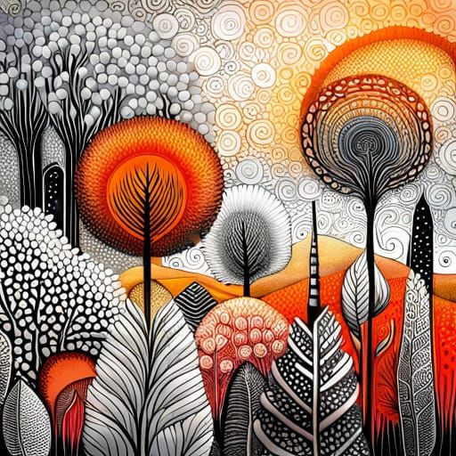 Abstract Forest Garden in Mixed Media Style