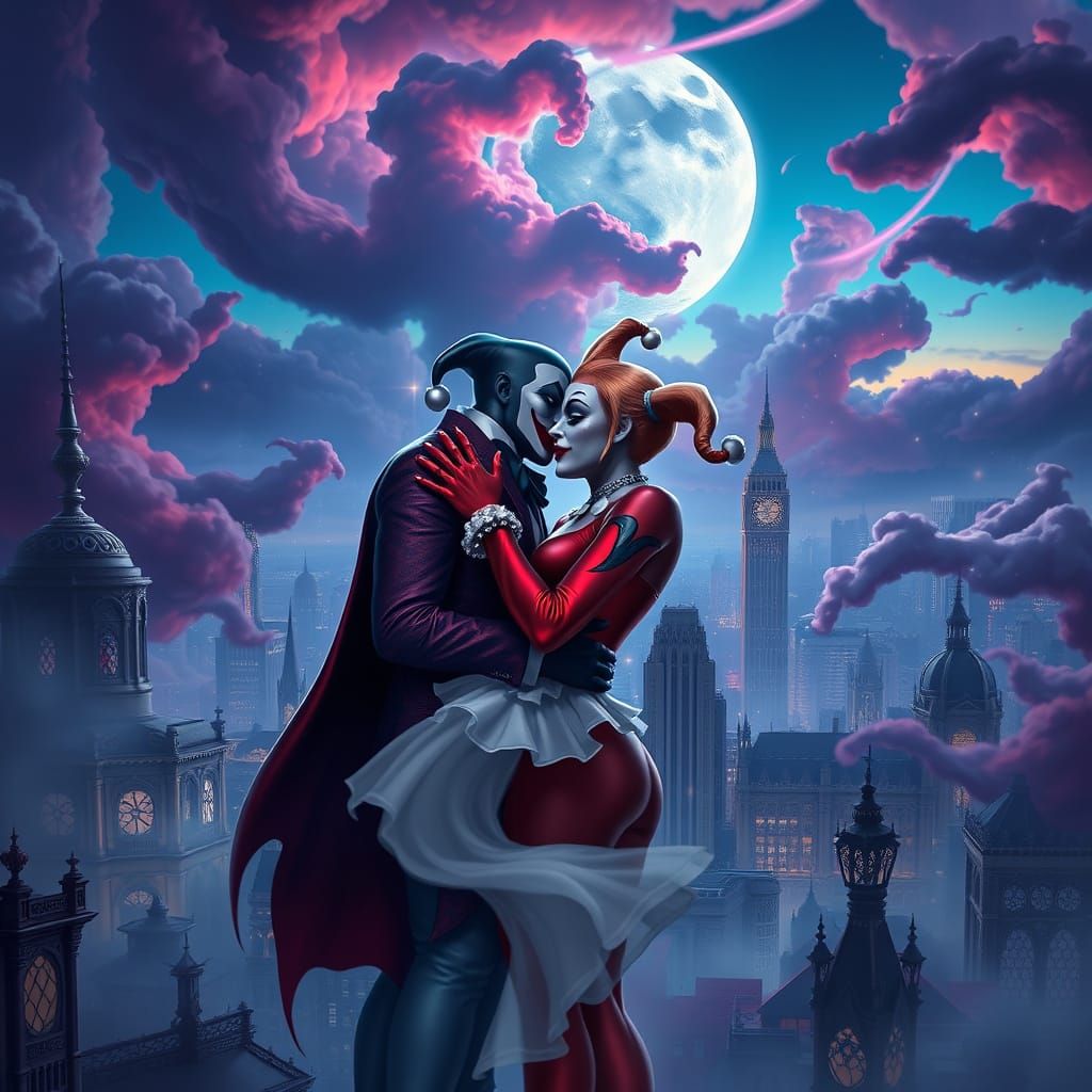 Harley Quinn and Joker in Whimsical, Baroque-Inspired Gotham