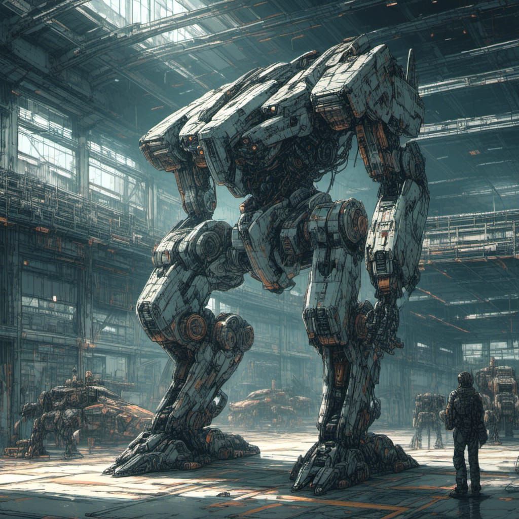 Intricate Mech Design in Hangar