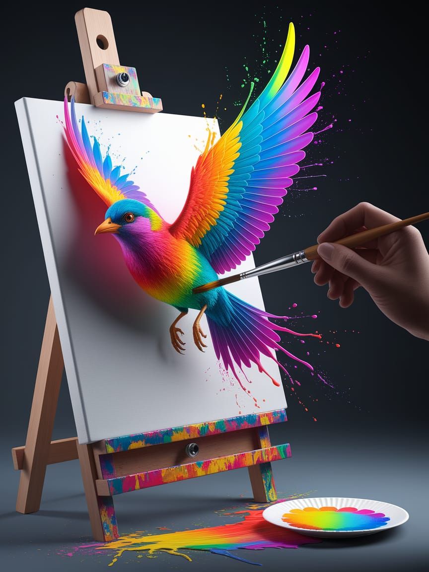 3D Vibrant painting - bird