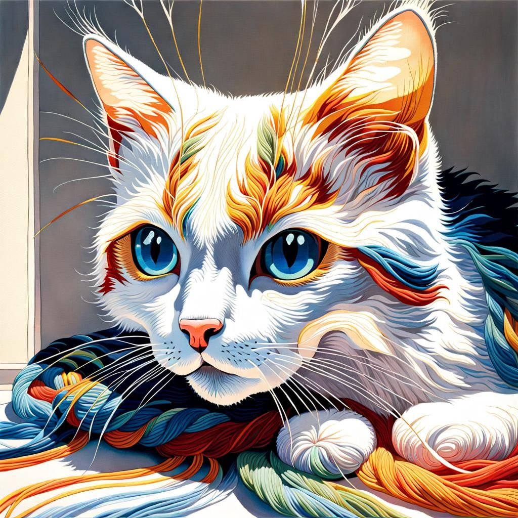 Embroidered Cat Windows in Gouache Style