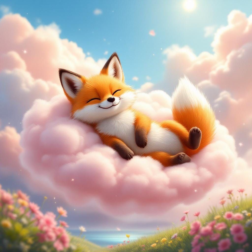 Relaxing Fox Floating on a Cloud