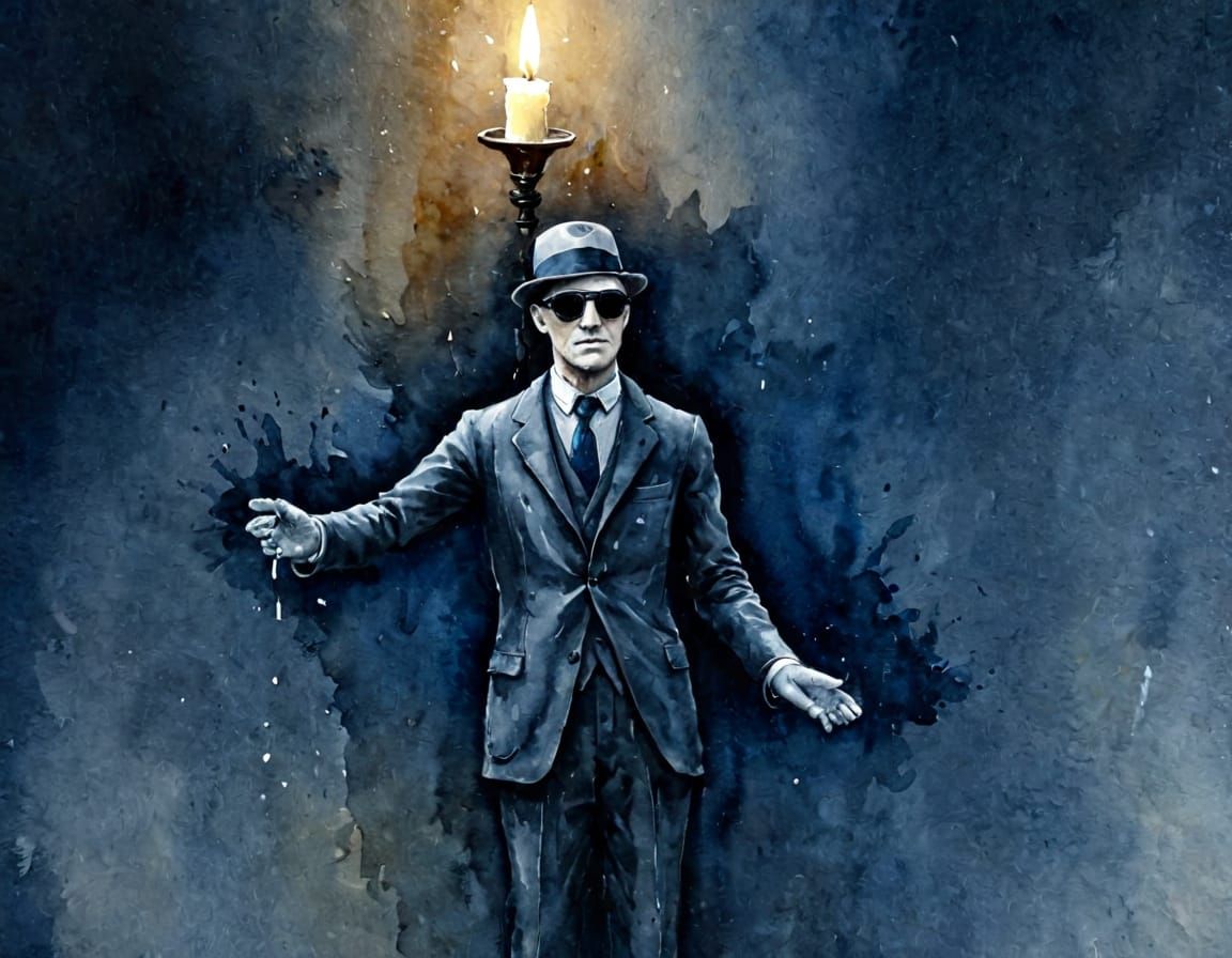 Invisible Man Steps from Portrait in Watercolor