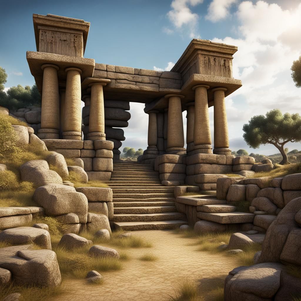 Ggantija Temple Construction in Malta: Detailed Matte Painti...