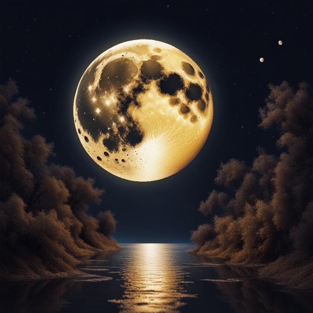 Hyperrealistic Pixel Art Aurora Moonscape in Golden Hour Lig...