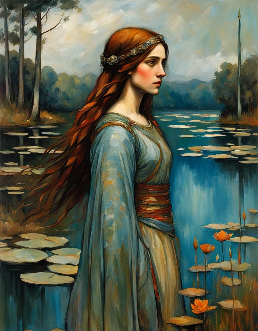 Lady of the Lake in Pre-Raphaelite Style