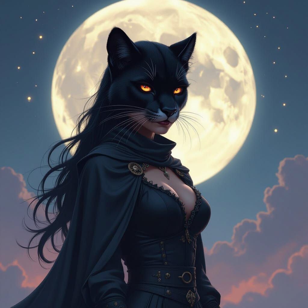 Mystical Black Werepuma Transformation in Atmospheric Lighti...