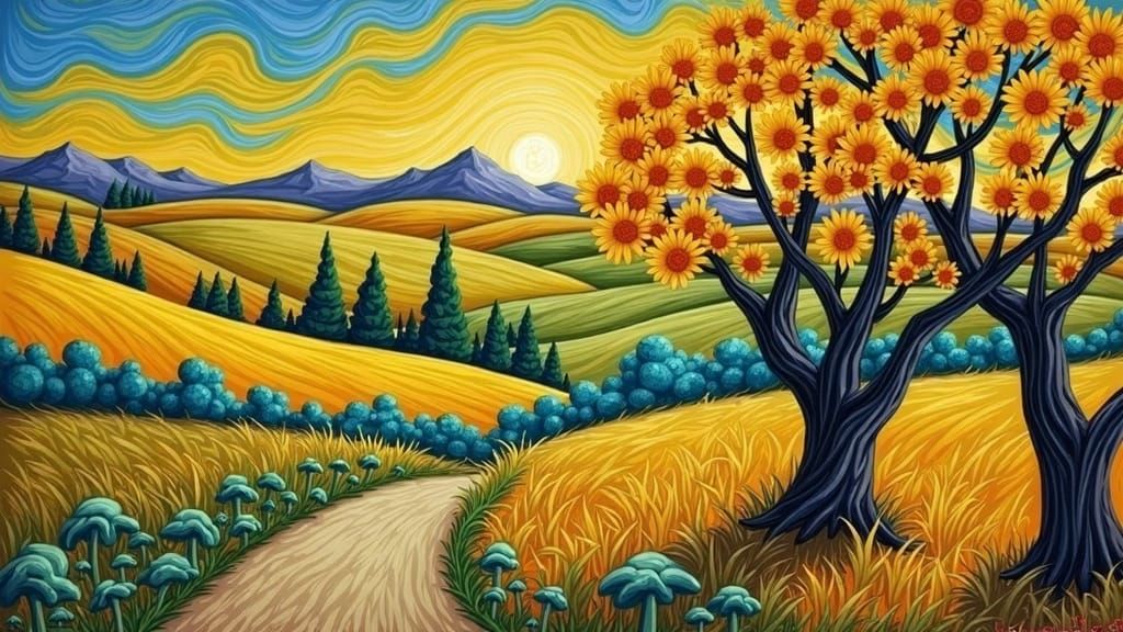 Van Gogh Inspired Landscape Oil Painting