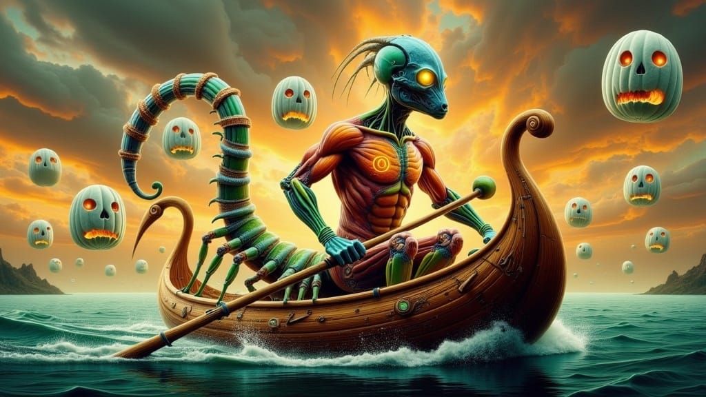 Surreal Centaur with Alien Head in Mystical Scene