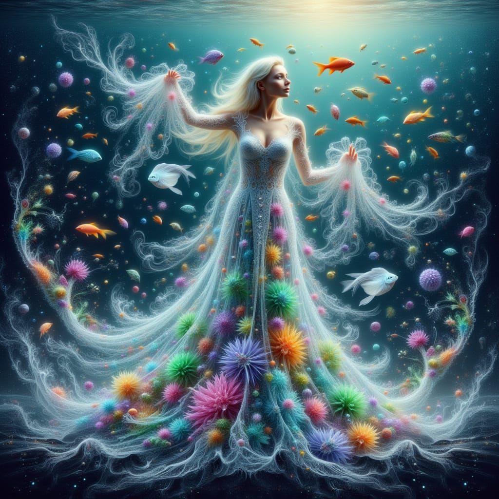 Mystical Woman Emerges from Ocean in Surreal Style